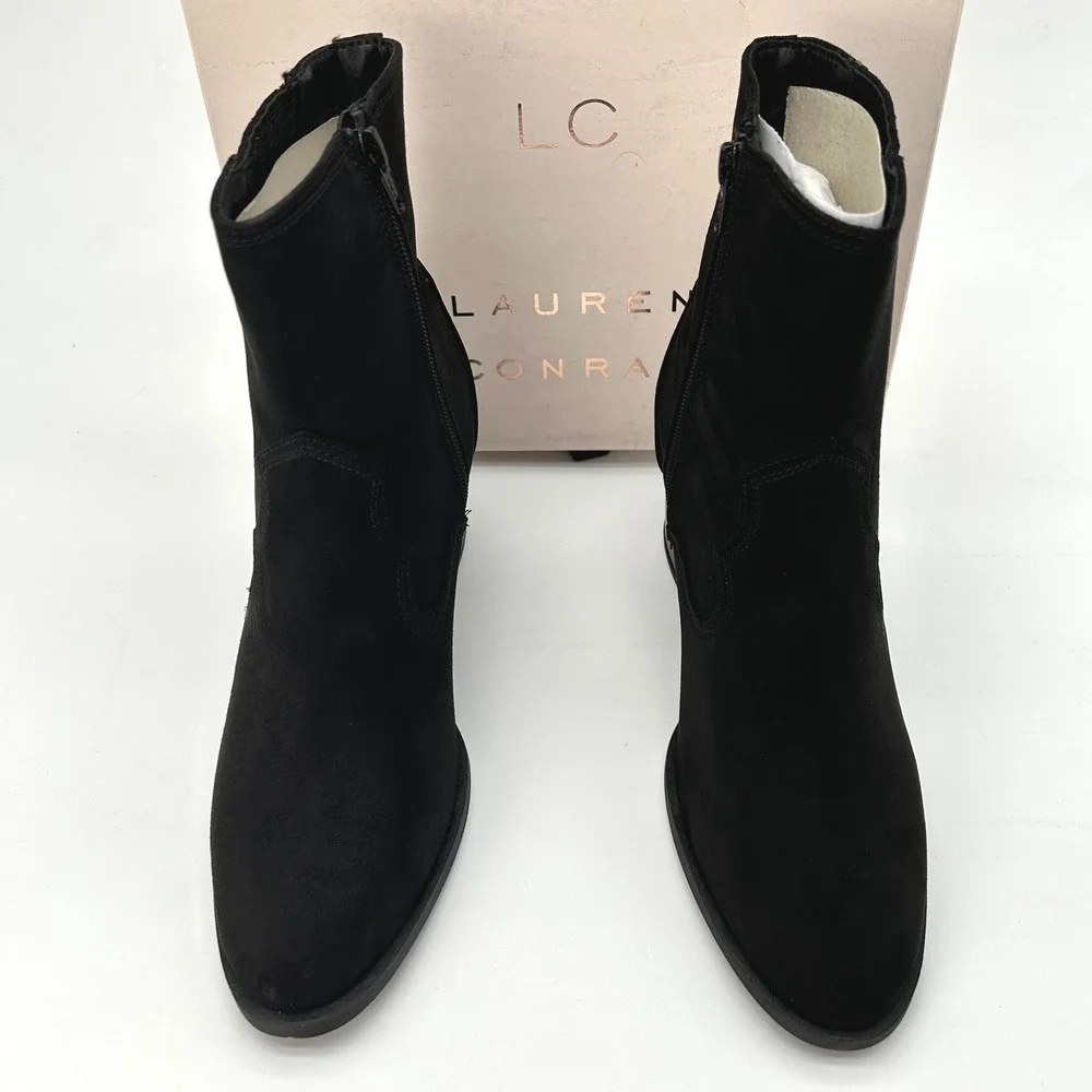 Womens Ankle Boots LC Lauren Conrad Philliss Sz 8.5 Black Faux Suede Western NEW